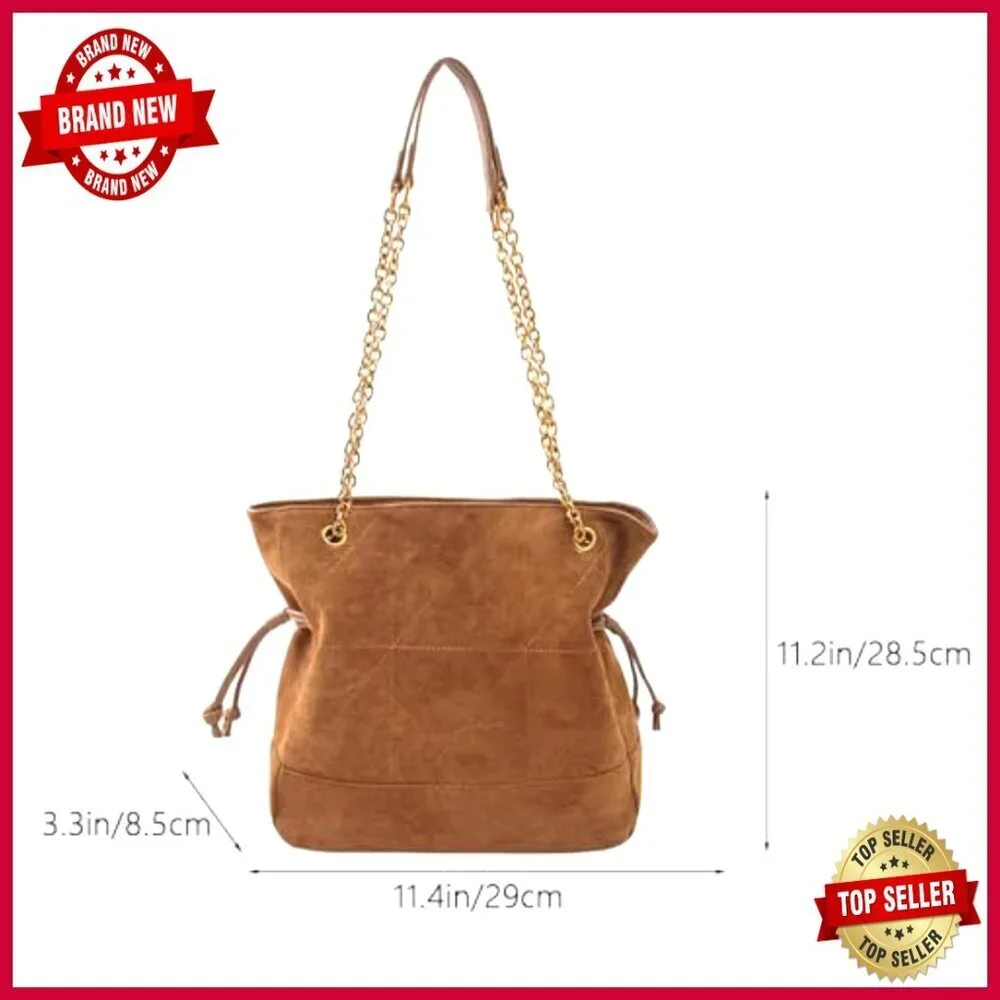 Large Faux Suede Hobo Tote with Chain Strap, Spacious Shoulder Bag